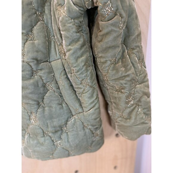 EUC Johnny Was Zaelia Lux Quilted Velvet Puffer Mint Green Coat Gold Trim XS/S - Picture 4 of 16